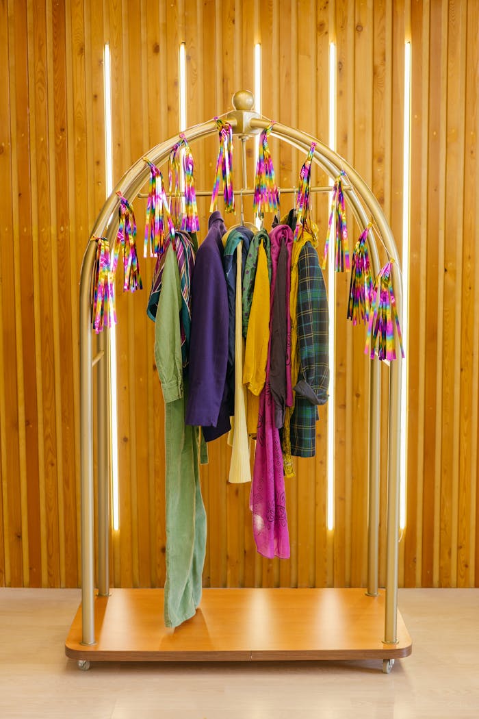 Colorful Fringe Hanging on a Clothes Rack